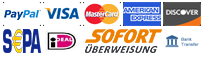 Online-Zahlung Akzeptieren Sie Paypal, Visa, Master Card, American Express, Discover, Sepa, I Deal, Bancontact, Sofort, Banküberweisung